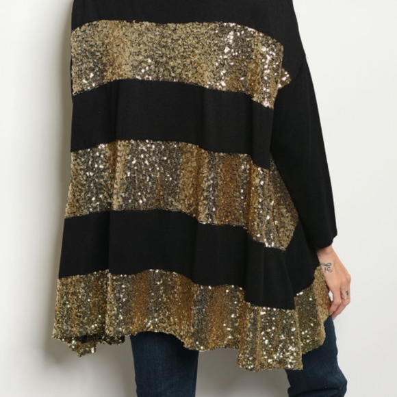 SALE!BLACK GOLD SEQUINS TUNIC TOP - Picture 4 of 4
